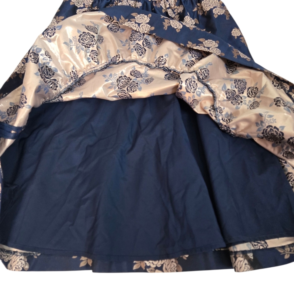Gal Meets Glam Jenny Wallpaper Navy Blue Rose Floral Ruffle Knee Length Dress - Picture 9 of 12
